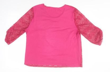 Roseanna Womens Pink Geometric Polyester Basic T-Shirt Size 2XL Round Neck