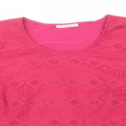 Roseanna Womens Pink Geometric Polyester Basic T-Shirt Size 2XL Round Neck
