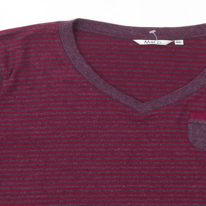M&Co Womens Purple V-Neck Striped Cotton Pullover Jumper Size 2XL