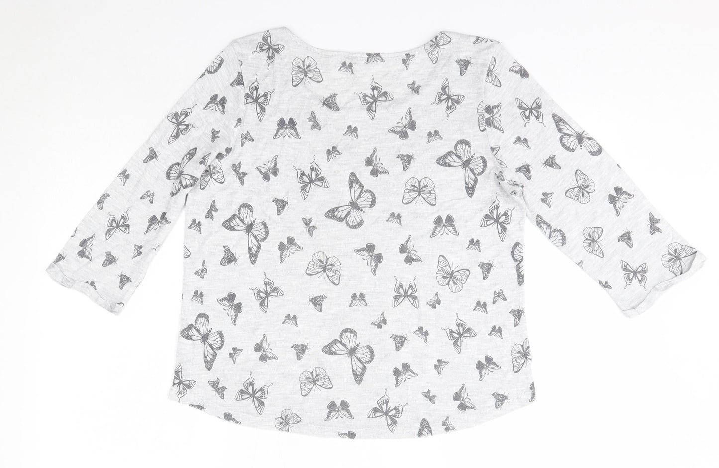 M&Co Womens Grey  Viscose Basic Blouse Size 14 Round Neck - Butterflies