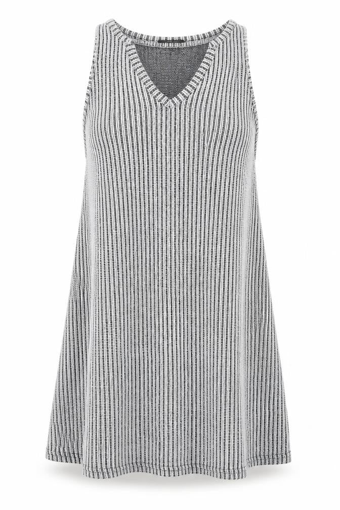Primark Womens Grey Striped Polyester Mini  Size 8  Round Neck