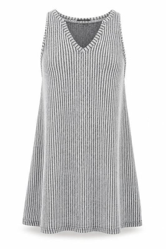 Primark Womens Grey Striped Polyester Mini  Size 8  Round Neck