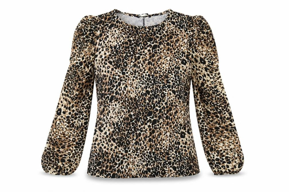 George Womens Brown Animal Print Cotton Basic Blouse Size 10 Crew Neck