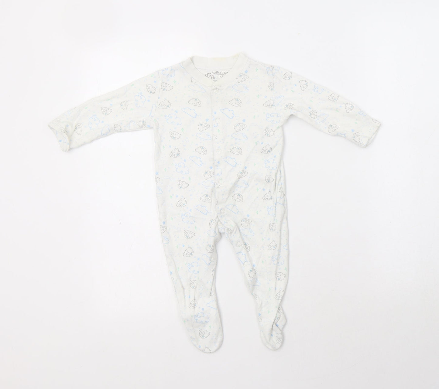 M&S Baby White Geometric Cotton Babygrow One-Piece Size 3-6 Months  Snap - Cloud Print