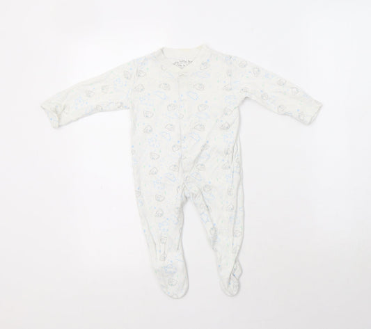 M&S Baby White Geometric Cotton Babygrow One-Piece Size 3-6 Months  Snap - Cloud Print