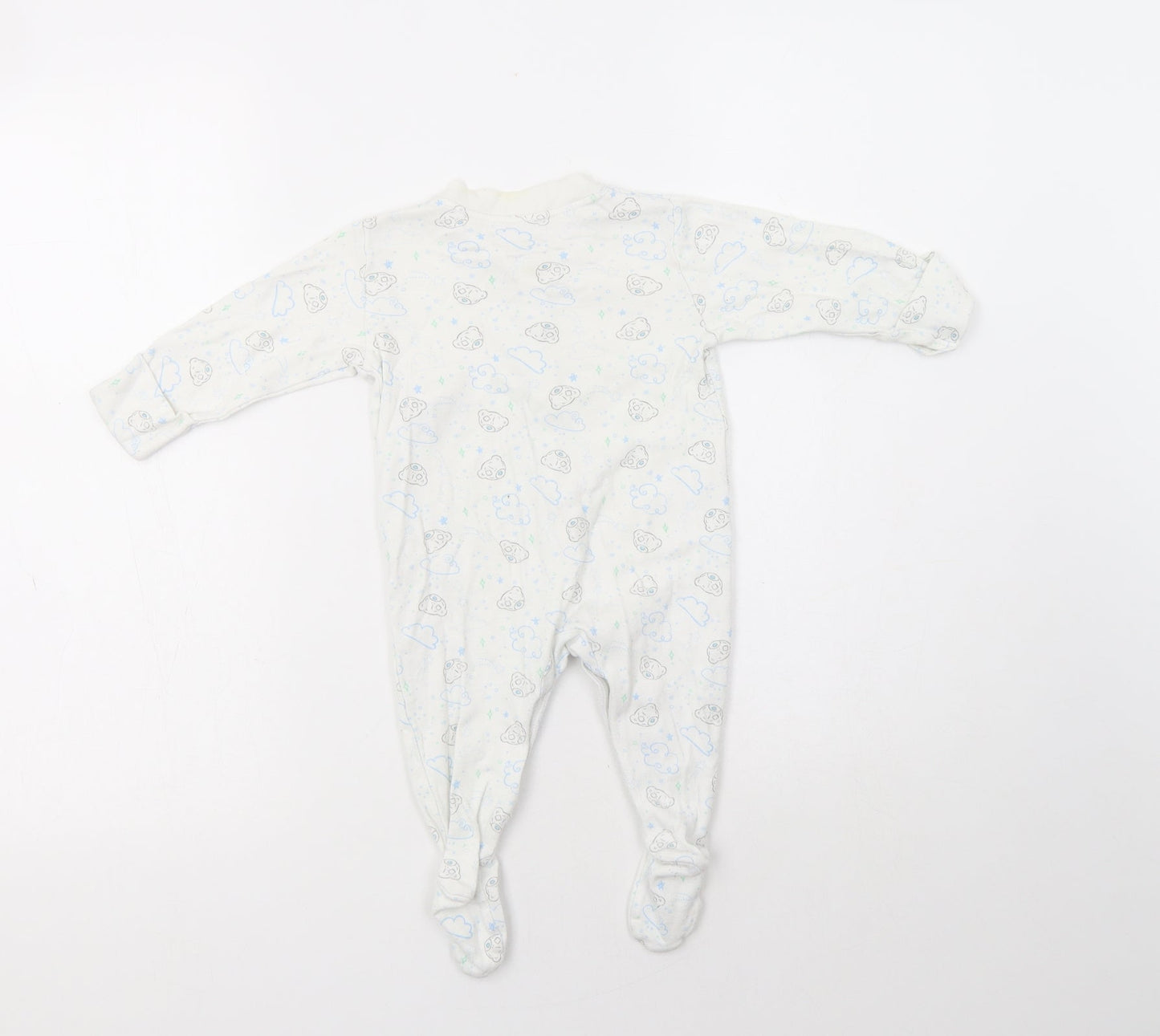 M&S Baby White Geometric Cotton Babygrow One-Piece Size 3-6 Months  Snap - Cloud Print