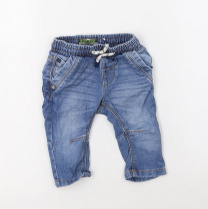 Next Baby Blue  Cotton Jogger Jeans Size 3-6 Months  Drawstring