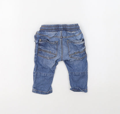 Next Baby Blue  Cotton Jogger Jeans Size 3-6 Months  Drawstring