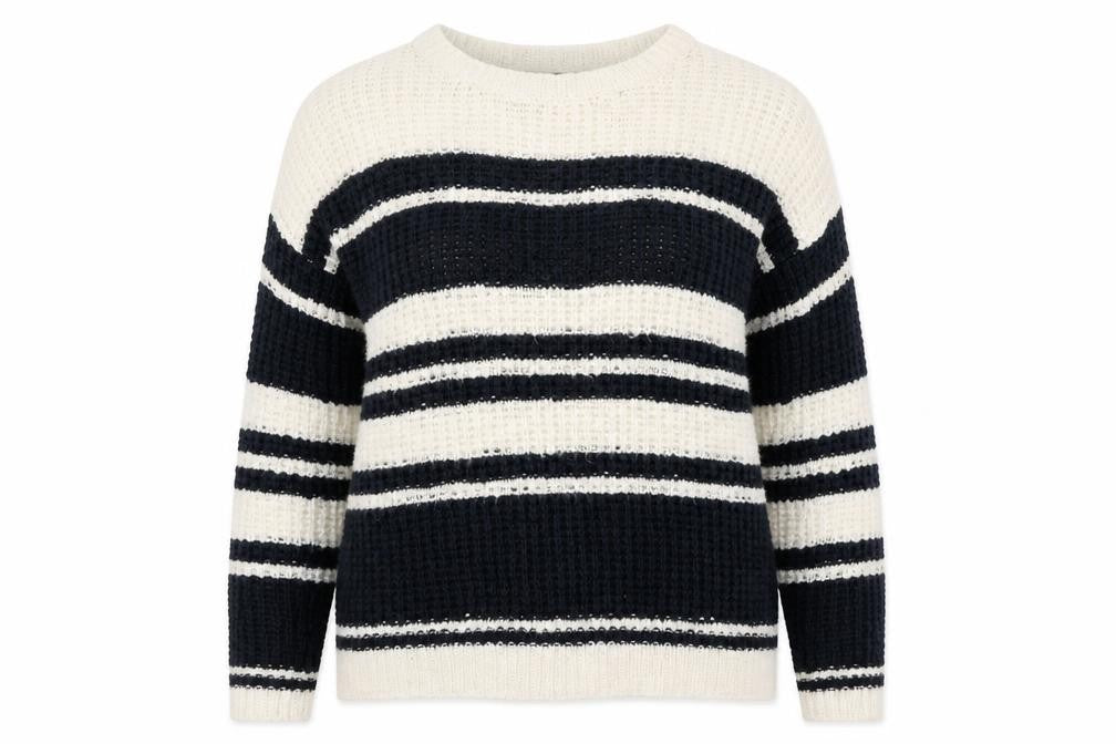 Newv Look Womens Blue Crew Neck Striped Acrylic Pullover Jumper Size 16