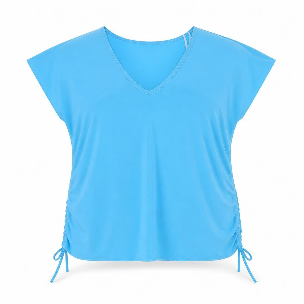 Xpose Womens Blue  Polyester Basic Blouse Size XL V-Neck - Ruched