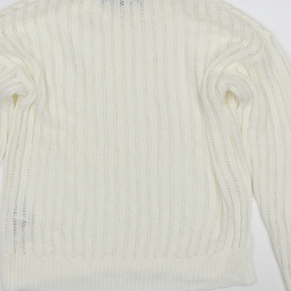 Primark Womens White Round Neck  Acrylic Pullover Jumper Size XS
