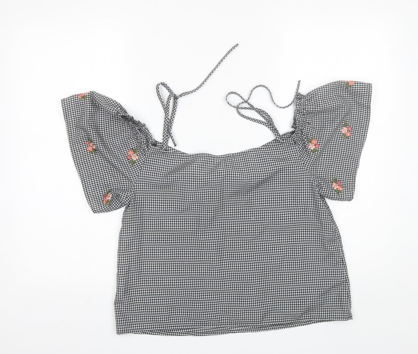 New Look Womens Black Plaid Polyester Basic Blouse Size 12 Square Neck