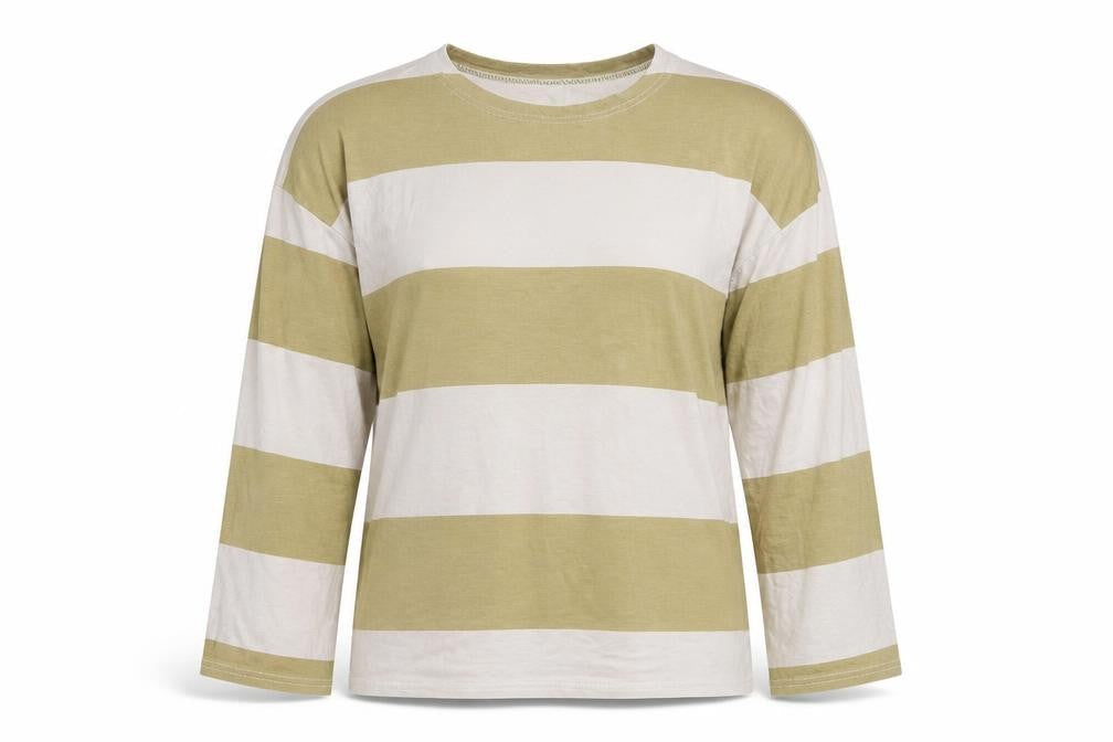 Missguided Womens Brown Striped Polyester Basic T-Shirt Size 10 Round Neck