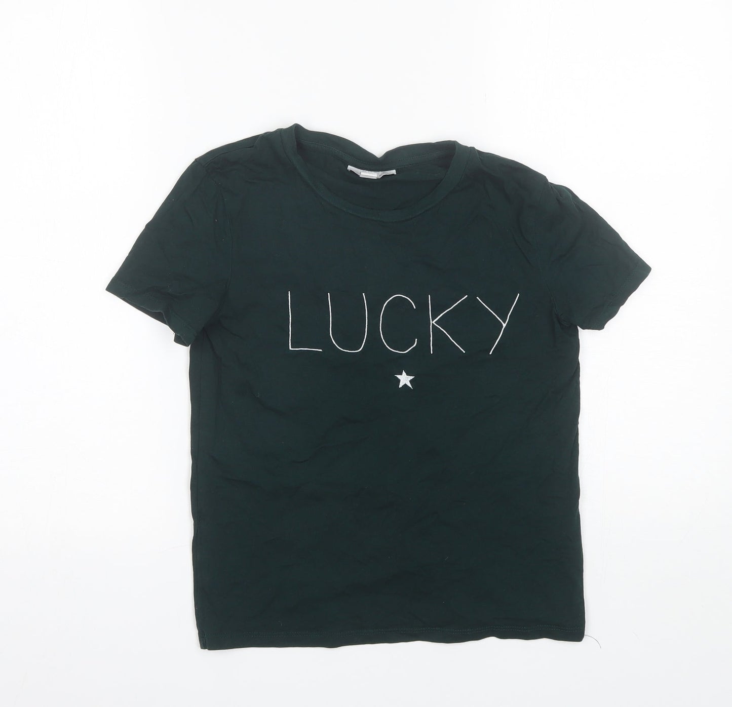 Topshop Womens Green  Cotton Basic T-Shirt Size 6 Round Neck