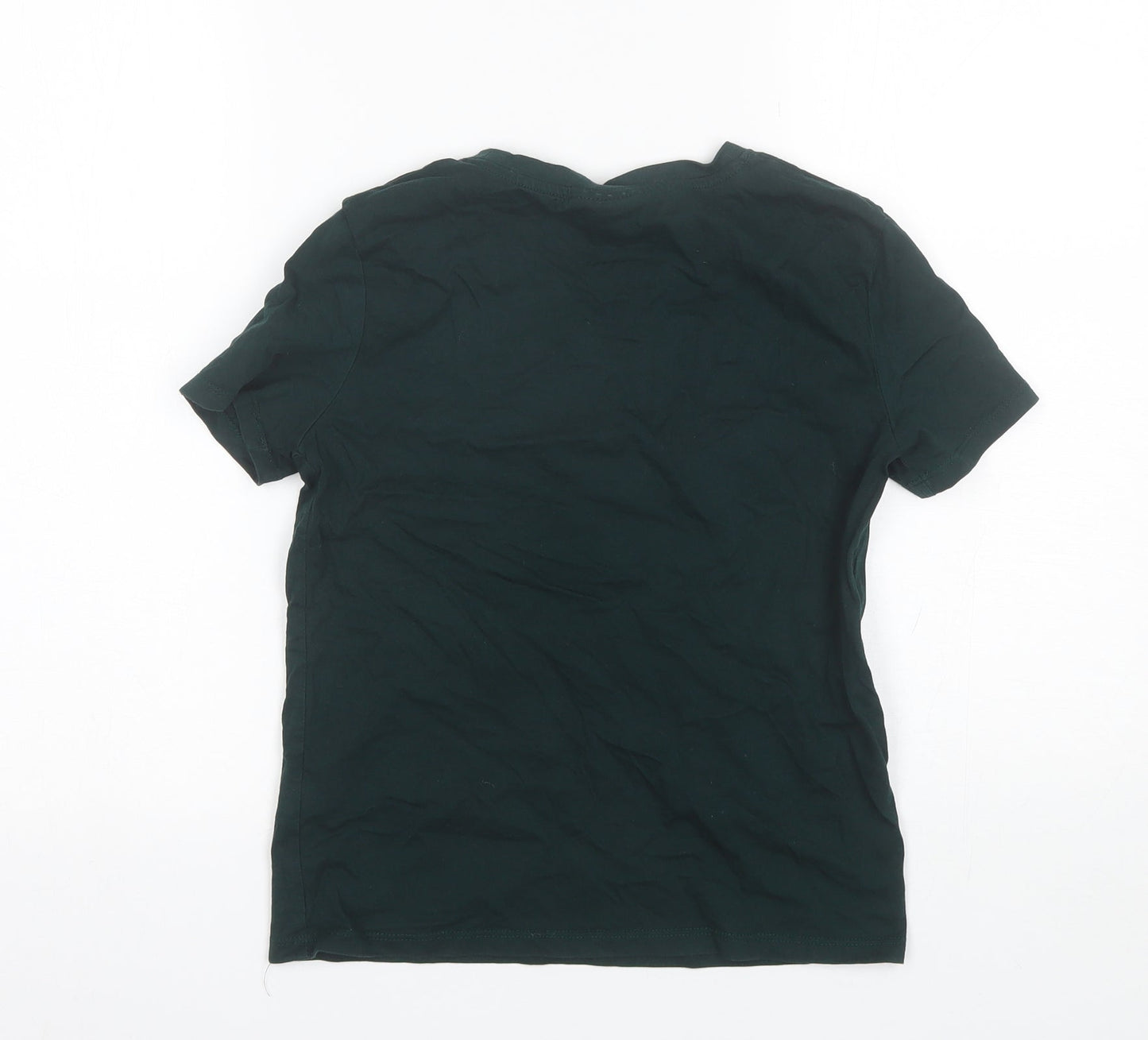 Topshop Womens Green  Cotton Basic T-Shirt Size 6 Round Neck