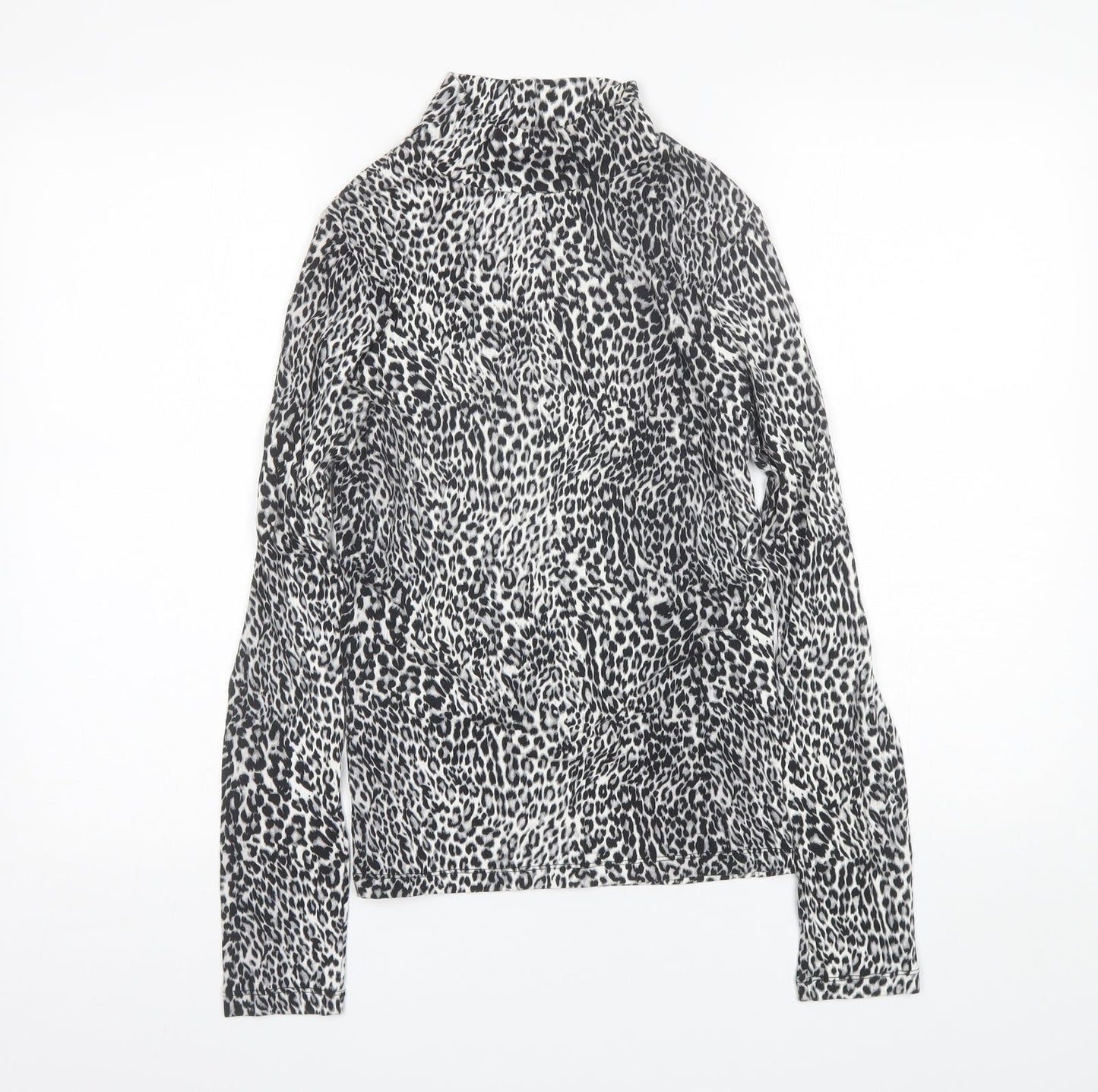 Select Womens Grey Animal Print Viscose Basic Blouse Size 14 Mock Neck
