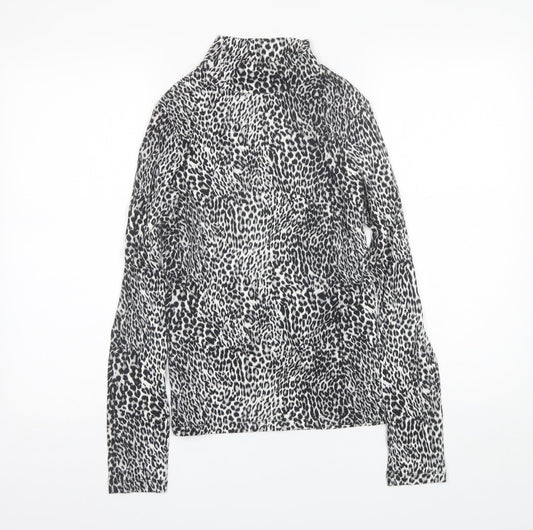 Select Womens Grey Animal Print Viscose Basic Blouse Size 14 Mock Neck