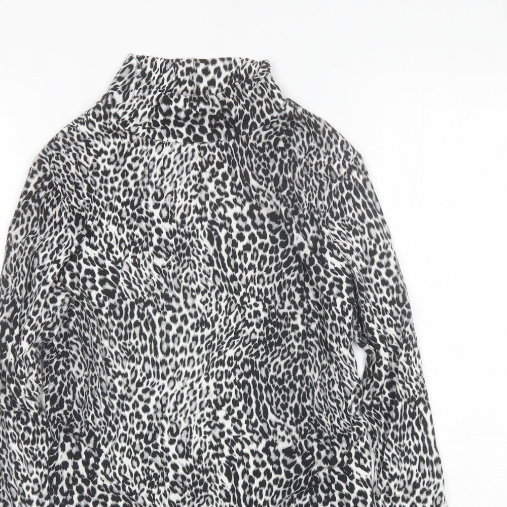 Select Womens Grey Animal Print Viscose Basic Blouse Size 14 Mock Neck