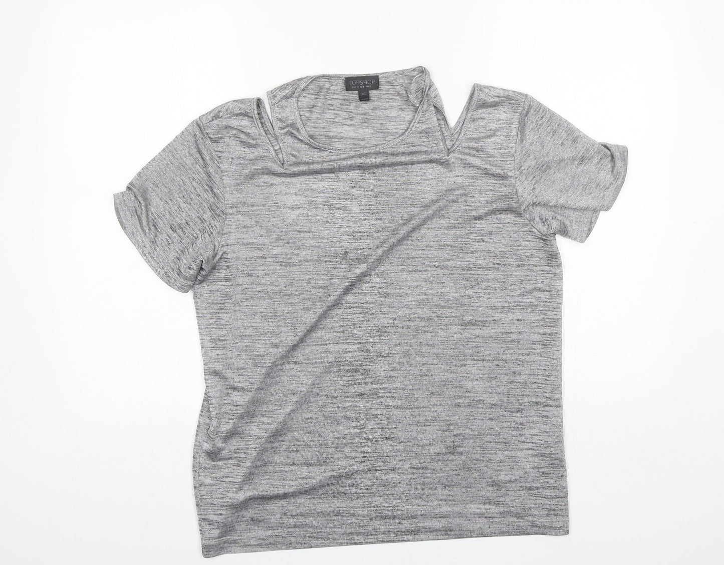 Topshop Womens Grey  Polyester Basic Blouse Size 10 Round Neck