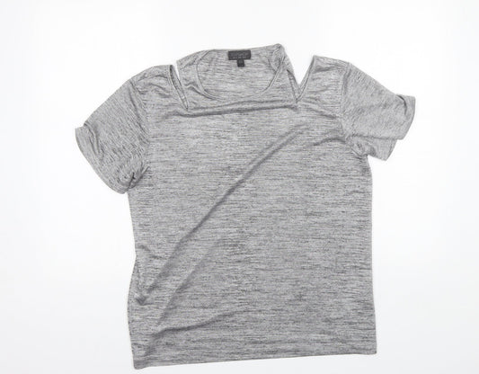 Topshop Womens Grey  Polyester Basic Blouse Size 10 Round Neck