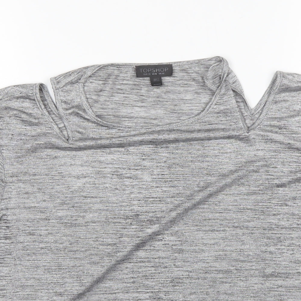 Topshop Womens Grey  Polyester Basic Blouse Size 10 Round Neck