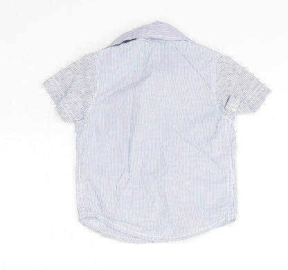 Carter's Baby Blue Striped 100% Cotton Basic Button-Up Size 0-3 Months Collared