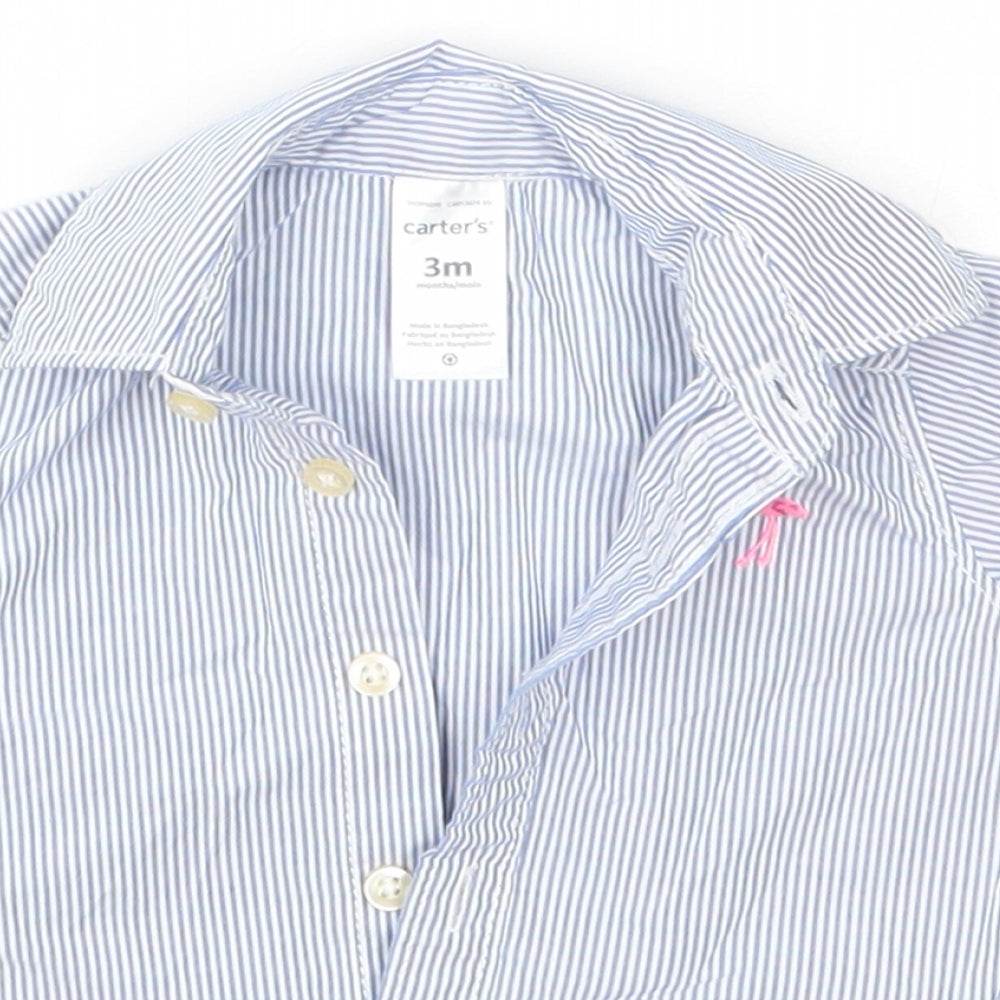 Carter's Baby Blue Striped 100% Cotton Basic Button-Up Size 0-3 Months Collared