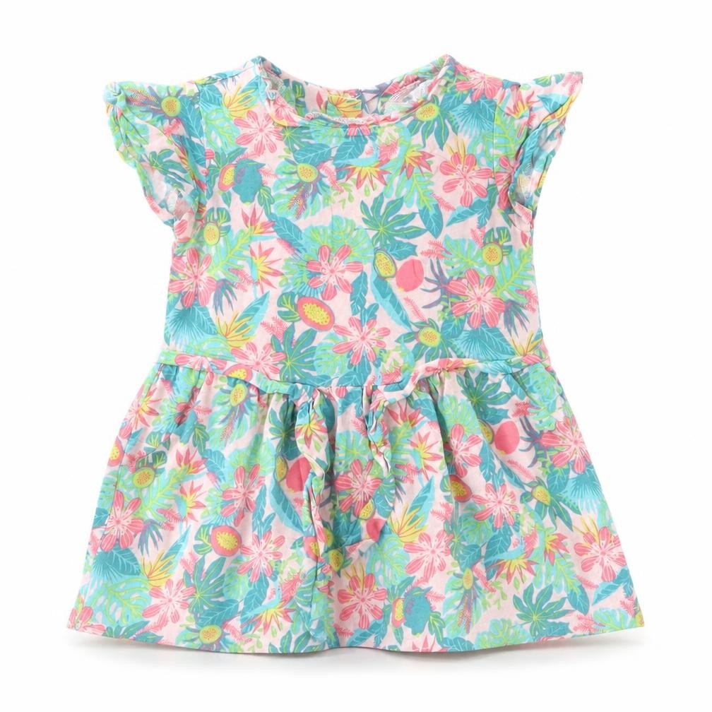 La Compagnie des Petits Baby Multicoloured Floral Viscose A-Line  Size 12 Months  Round Neck