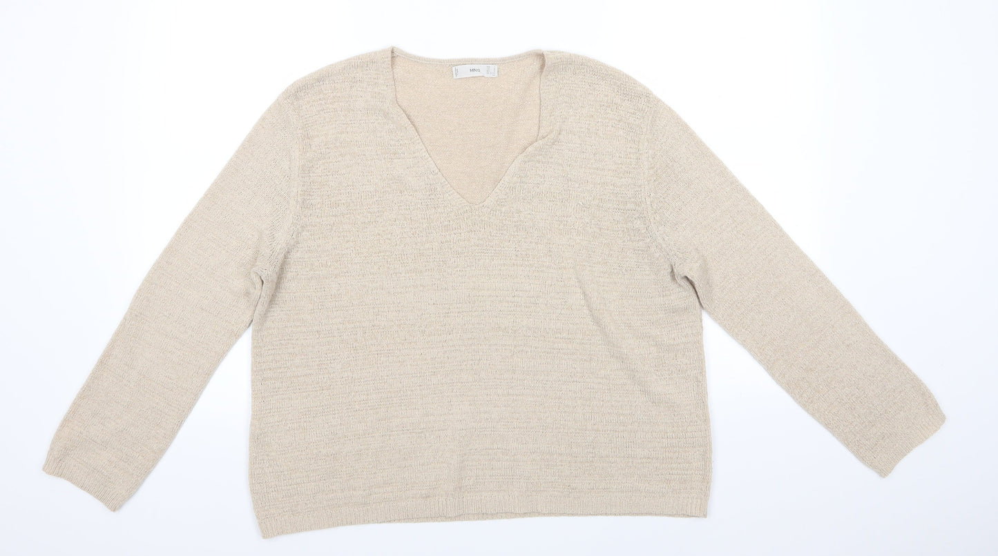 MNG Womens Beige V-Neck  Acrylic Pullover Jumper Size L   - Light Beige