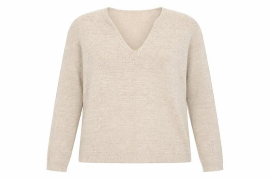 Mango Womens Beige V-Neck  Acrylic Pullover Jumper Size L   - Light Beige