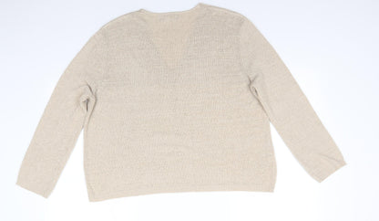 Mango Womens Beige V-Neck  Acrylic Pullover Jumper Size L   - Light Beige