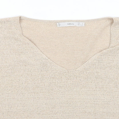 Mango Womens Beige V-Neck  Acrylic Pullover Jumper Size L   - Light Beige