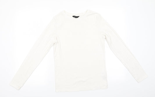 New Look Womens Ivory Striped Polyester Jersey T-Shirt Size 14 Round Neck - Vertical same colour stripe