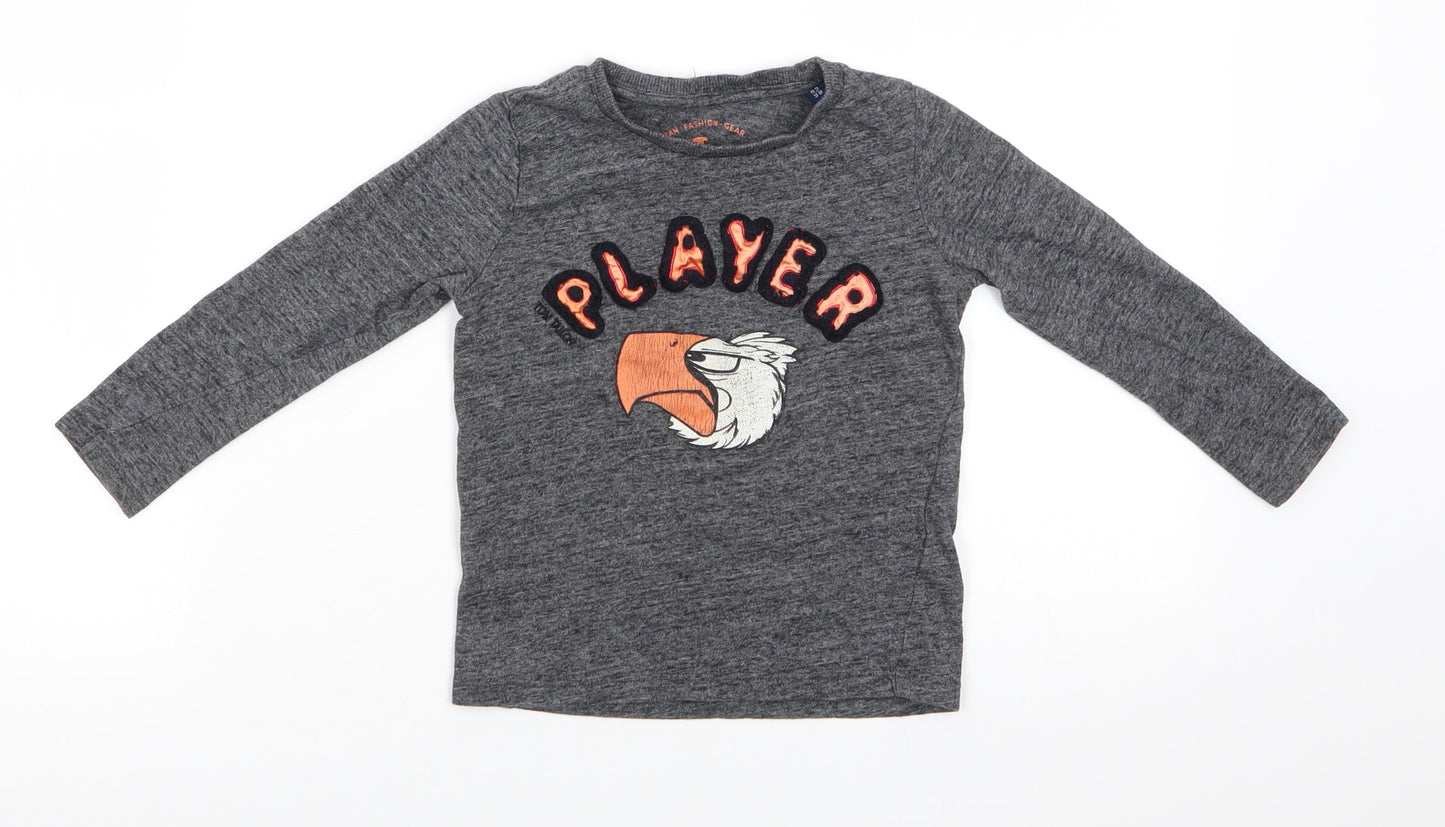 TOM TAILOR Boys Grey Animal Print Cotton Basic Casual Size 2-3 Years Roll Neck Pullover - Player Eagle Head