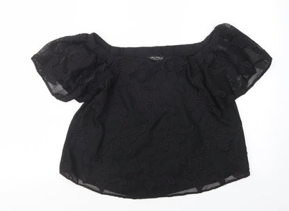Miss Selfridge Womens Black Floral Polyester Basic Blouse Size 10 Boat Neck