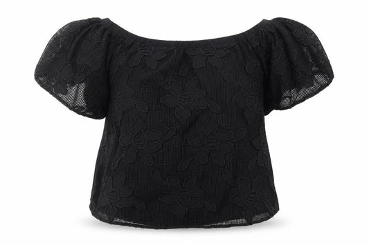 Miss Selfridge Womens Black Floral Polyester Basic Blouse Size 10 Boat Neck