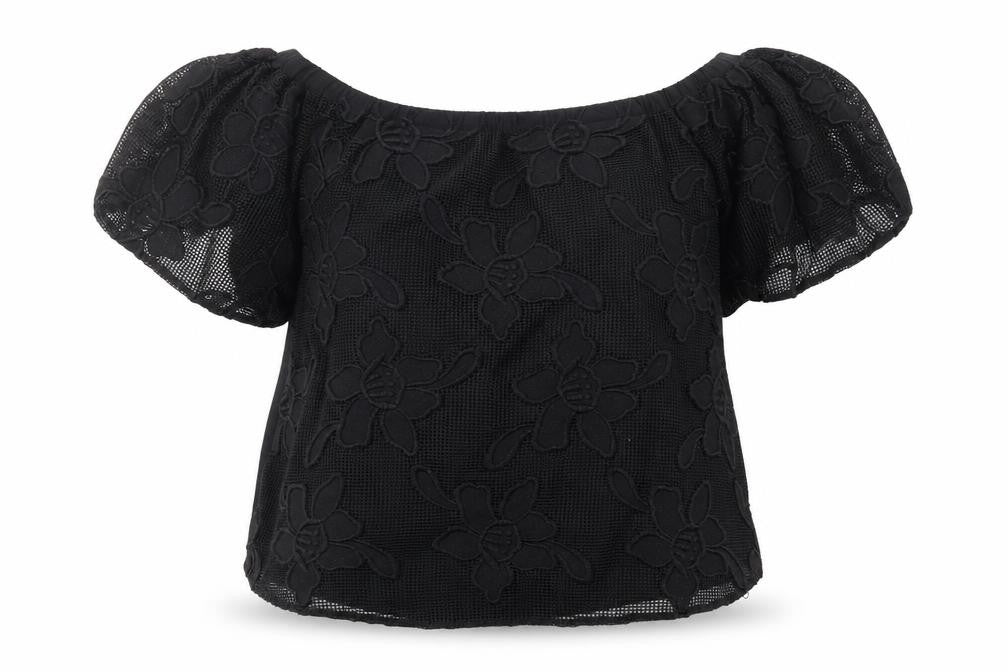 Miss Selfridge Womens Black Floral Polyester Basic Blouse Size 10 Boat Neck