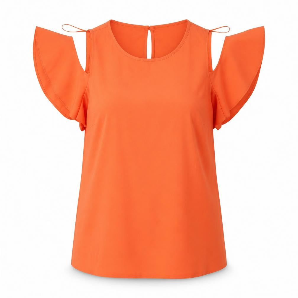 F&F Womens Orange  Polyester Basic Blouse Size 14 Round Neck