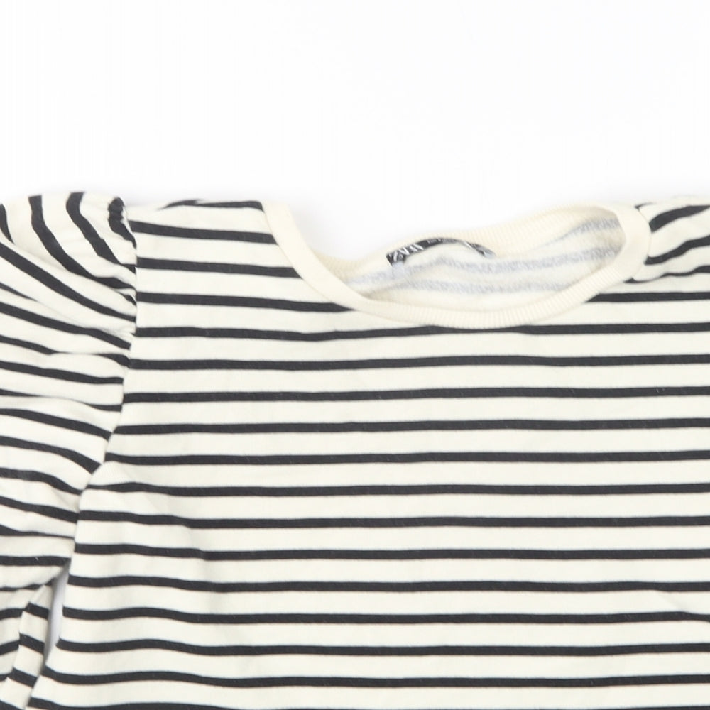 Zara Womens Multicoloured Round Neck Striped Cotton Pullover Jumper Size S