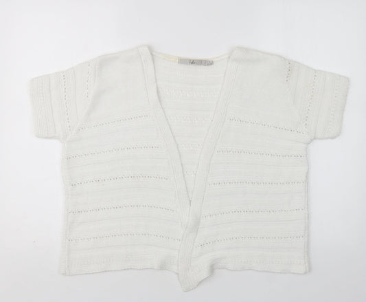 EWM Womens White V-Neck  Acrylic Cardigan Jumper Size L