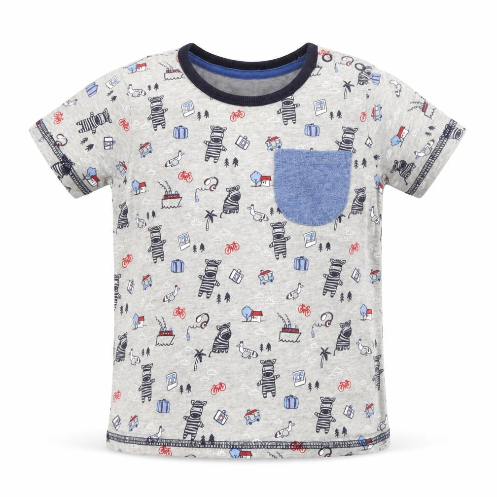 George Boys Grey  Cotton Basic T-Shirt Size 9-12 Months Round Neck  - zebra