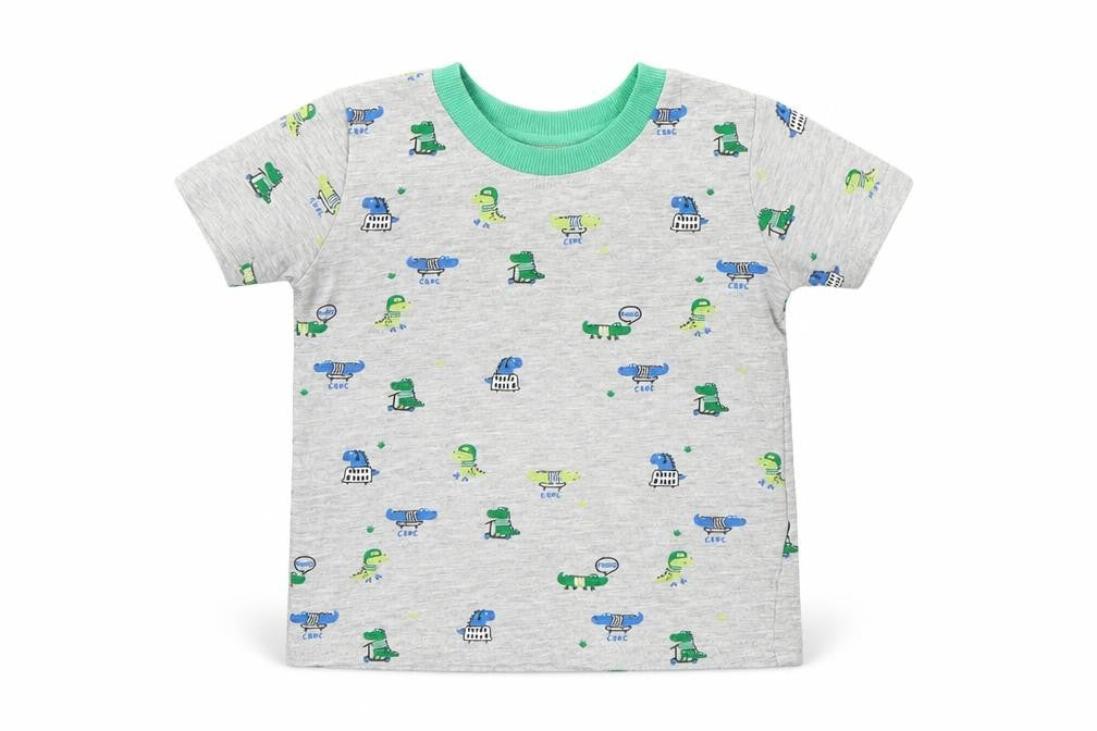 Next Boys Grey  Cotton Basic T-Shirt Size 9-12 Months Round Neck  - crocodiles