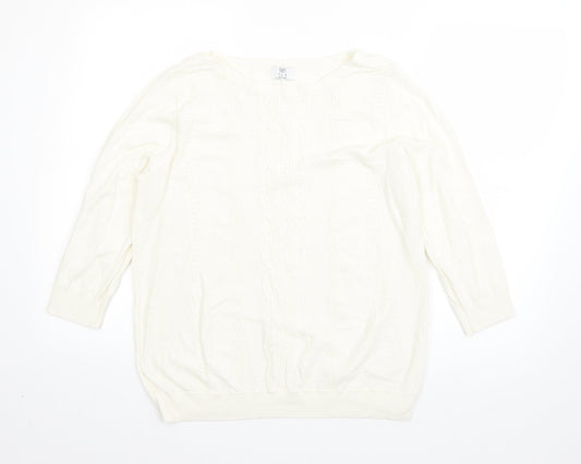 F&F Womens White Round Neck  Acrylic Pullover Jumper Size 14