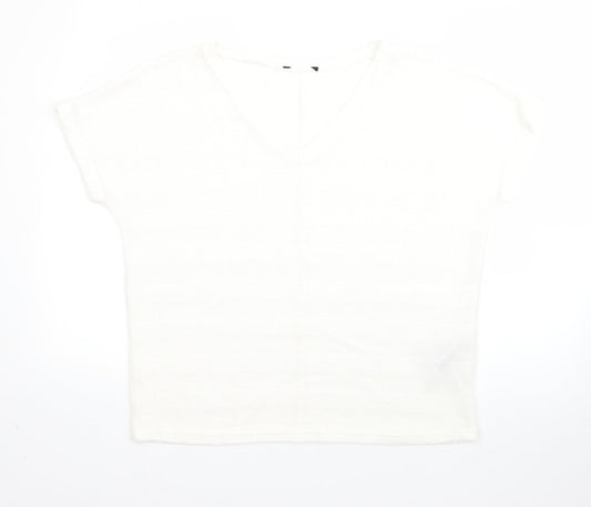 New Look Womens White V-Neck  Viscose Pullover Jumper Size M