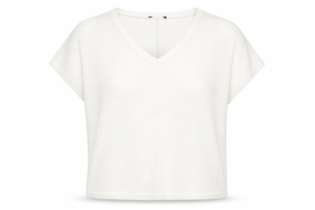 New Look Womens White V-Neck  Viscose Pullover Jumper Size M