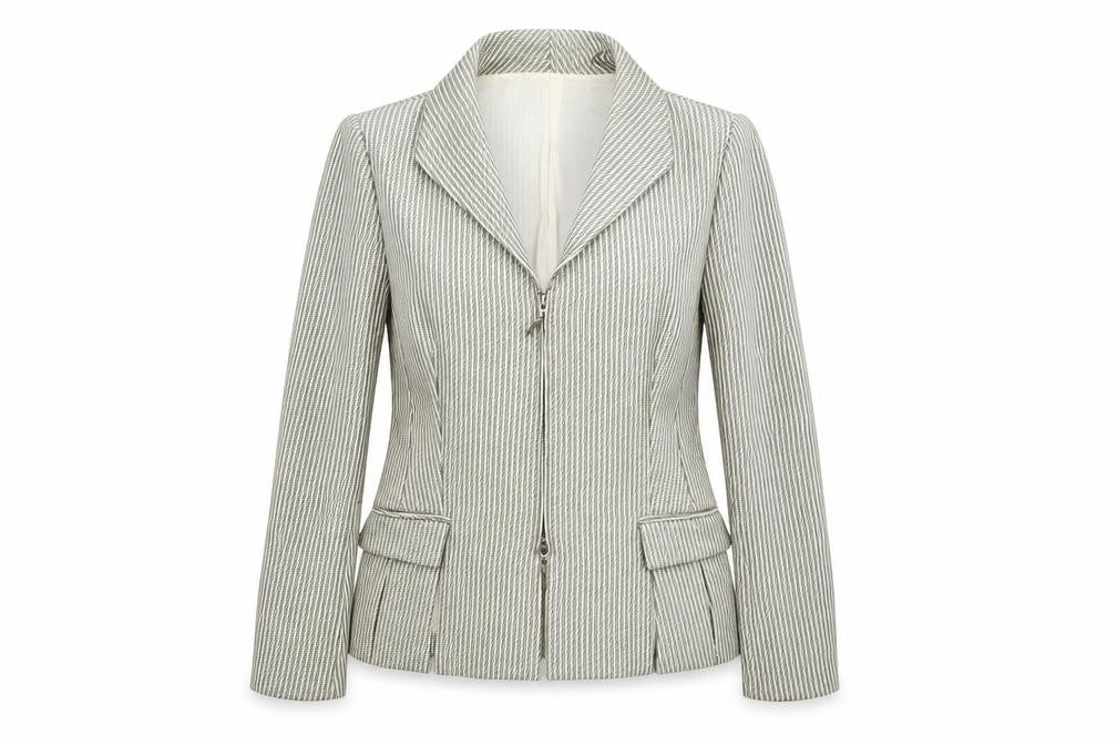 Presen Womens Beige Striped  Jacket Blazer Size 12  Zip
