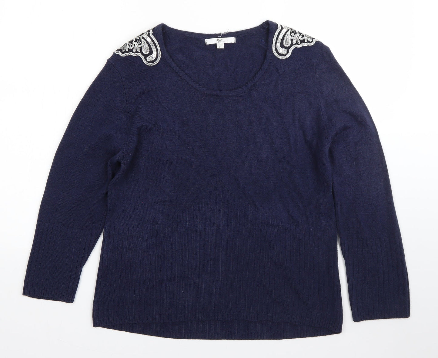 Klass Womens Blue Round Neck  Acrylic Pullover Jumper Size L