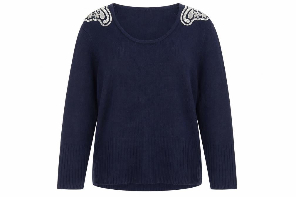 Klass Womens Blue Round Neck  Acrylic Pullover Jumper Size L