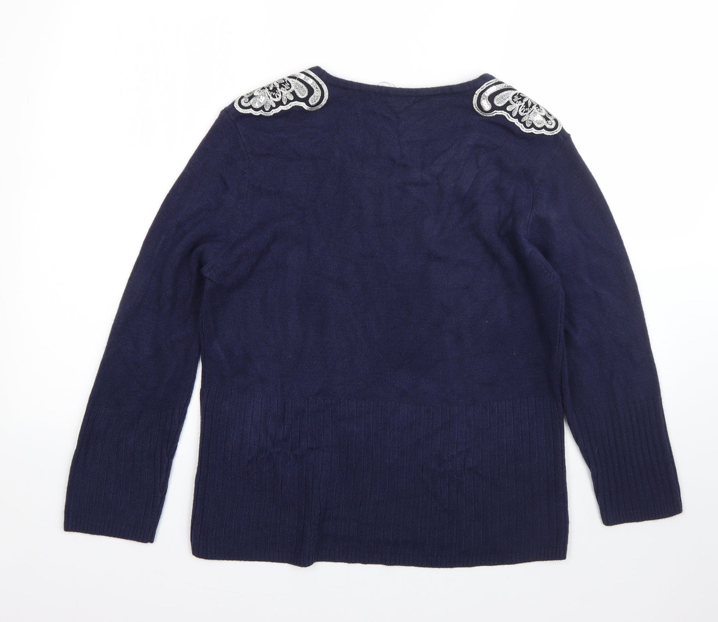 Klass Womens Blue Round Neck  Acrylic Pullover Jumper Size L