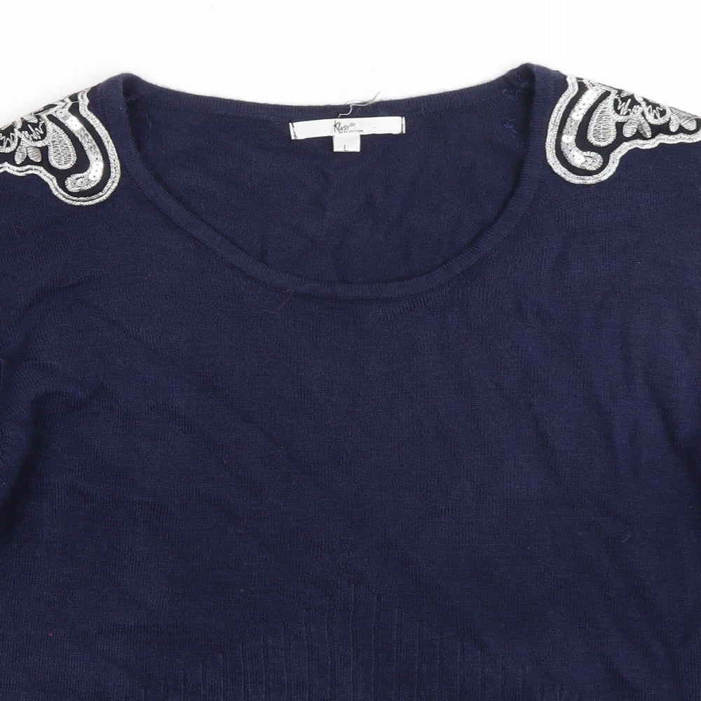 Klass Womens Blue Round Neck  Acrylic Pullover Jumper Size L